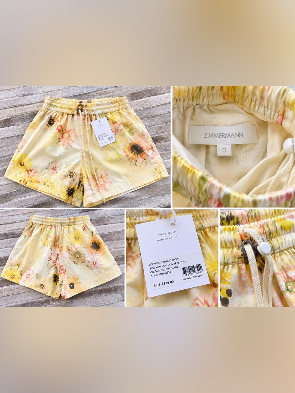 Zimmermann Yellow Floral Elastic-Waist Relaxed Shorts